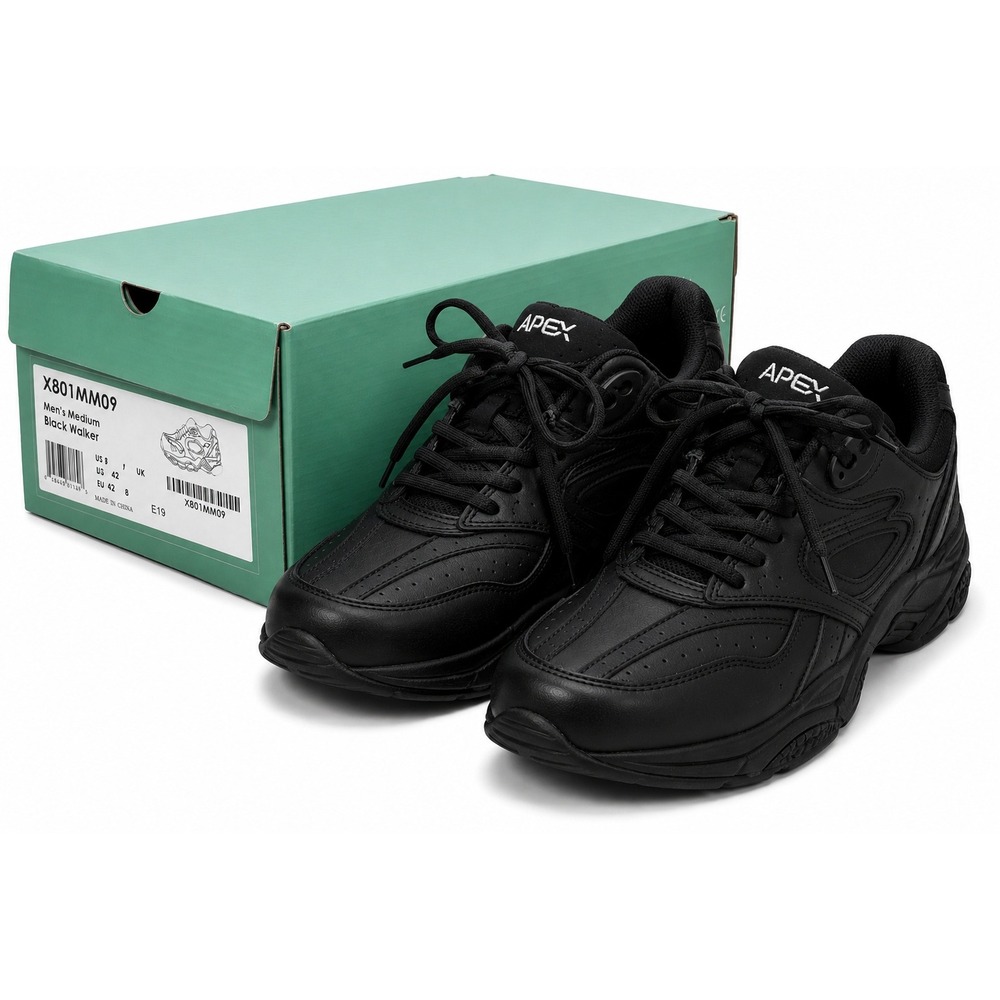 Apex Black Walker Shoes Mens 9 Medical Orthopedic Diabetic Comfort Sneakers‎